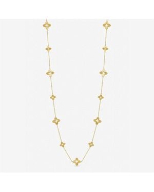 Jon Richard Plated Textured Crystal Clover Long Necklace - Metallic