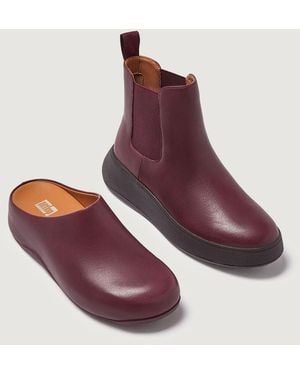 Fitflop F-Mode Leather Flatform Chelsea Boots - Red