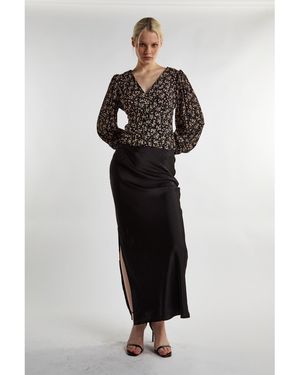 Glamorous Ditsy Print Button Front Top - Black