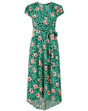 Mela London Animal Print Dipped Hem Wrap Dress - Green
