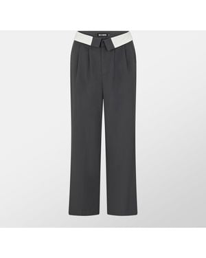 Missy Empire Satin Fold Over Waist Wide Leg Trousers - Grey