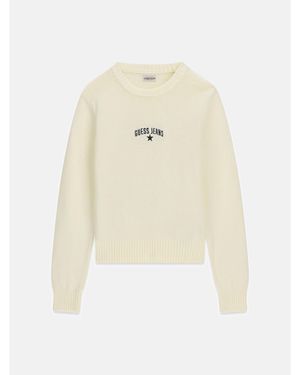 Guess Cotton Star Embroidered Long Sleeve T-Shirt - White