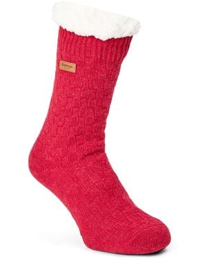 Barbour Cable Knit Lounge Socks - Red
