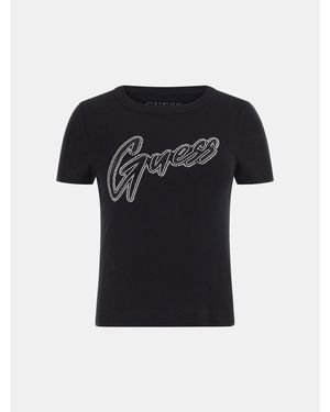 Guess Short-Sleeve Rib Logo Slim Fit T-Shirt - Black