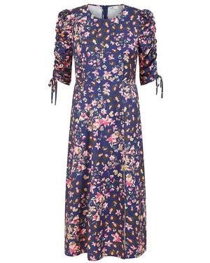 Yumi' Animal Floral Print Midi Smock Dress - Purple
