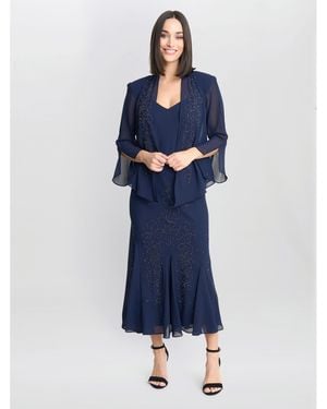 Gina Bacconi Lorna Beaded Chiffon Dress And Jacket - Blue