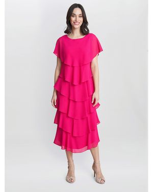 Gina Bacconi Tessa Midi Tiered Cocktail Dress - Pink