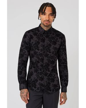Twisted Tailor Armada Skinny Fit Flocked Shirt - Black