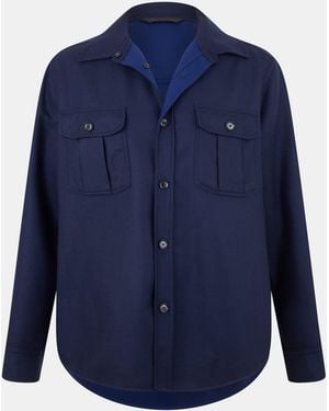 Brioni Mother-Of-Pearl Button Natural Stretch Overshirt - Blue