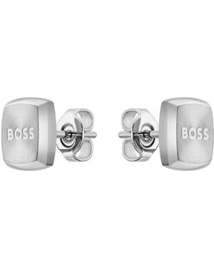 BOSS Gents Yann Stainless Steel Square Earrings - Metallic