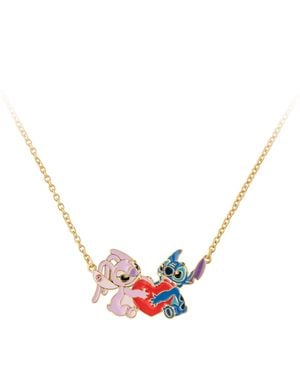 Disney Stitch Stitch And Angel Plated Heart Necklace - Pink
