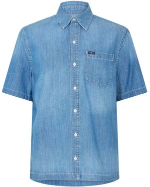 7 For All Mankind Short Sleeve Plain Shirt - Blue