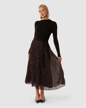 Forever New Penelope Woven Mix Knit Dress - Black