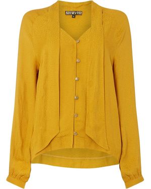 Biba Leopard Jacquard Pussybow Blouse - Yellow