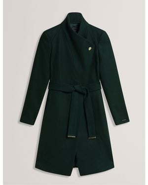 Ted Baker Rose Belted Midi Wool Long Sleeve Coat - Green