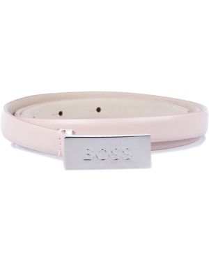 BOSS Brass Plaque Logo Leather Belt - Pink
