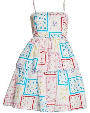 Collective The Label The Label Patchwork-Picnic Floral Skater Mini-Dress - Blue