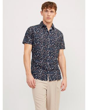 Jack & Jones And Regular Fit Short Sleeve Print Shirt - Blue