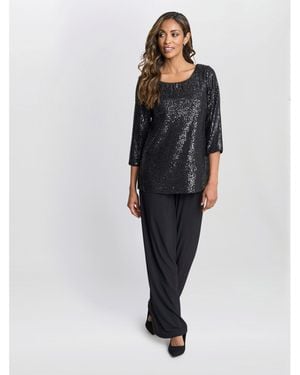 Gina Bacconi Flora Sequin Tunic Blouse - Black