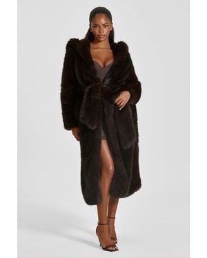 Mars the Label Maple Faux Fur Hooded Belted Oversized-Fit Teddy Coat - Black