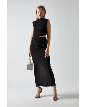 Glamorous Glitter Ruched Midaxi-Skirt - Black