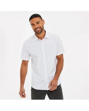 Threadbare Cotton Diamond Print Short Sleeve Shirt - White