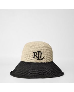 Ralph Lauren Crochet Real Leather Bucket Hat - Black