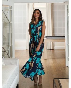 Gina Bacconi Ariel Long Sleeveless Shirt Dress - Blue