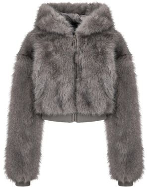 Mars the Label Monroe Faux Fur Cropped Hooded Teddy Coat - Grey
