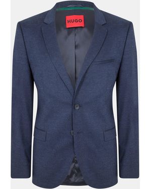 HUGO Solid Patterned Lapel Collared Flap Pocket Blazer - Blue