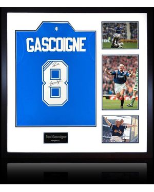 The Fan Cave Paul Gascoigne Signed Rangers Shirt Elite Frame - Blue
