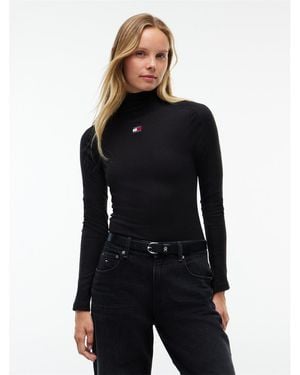 Tommy Hilfiger Badge Cotton Roll-Neck Long-Sleeve T-Shirt - Black