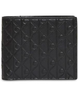 Calvin Klein Embossed Emblem Leather Coin Pocket Billfold Wallet - Black