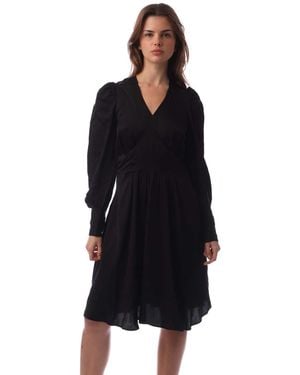 BOSS Donny V-Neck Long Sleeve Viscose Mini Skater Dress - Black