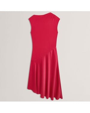 Ted Baker Asymmetric Satin Panel Midi Dress - Red
