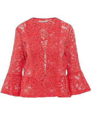 Gina Bacconi Kate Corded Lace Elbow Length Sleeve Cropped Jacket - Red