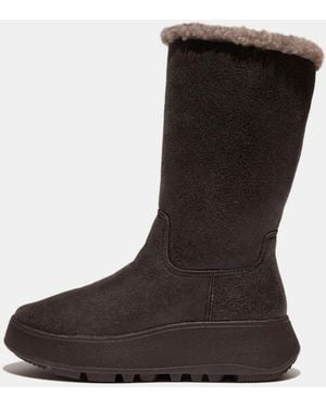 Fitflop F-Mode Shearling Flatform Calf Boots - Black