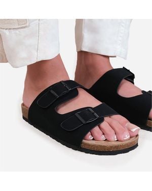 Where's That From Wheres Two-Strap Buckle Detail Flat Sandals - Black