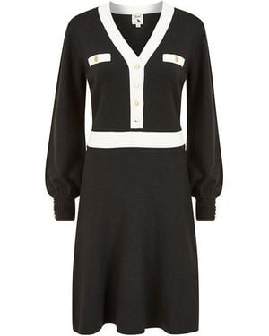 Yumi' Knitted Shirt Dress - Black