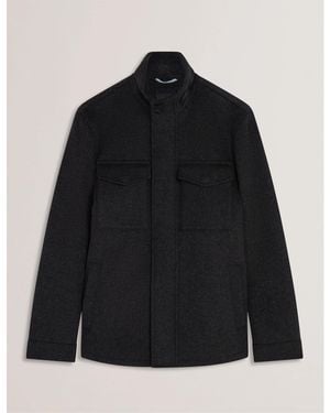 Ted Baker Funnel Neck Overcoat - Black