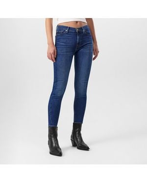 7 For All Mankind High-Waisted Cropped Skinny Jeans - Blue