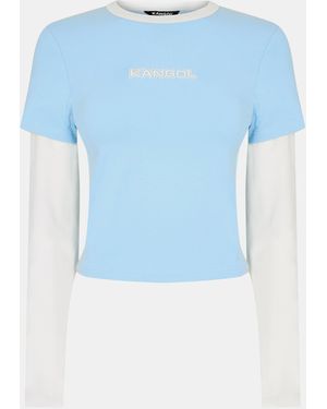Kangol Layered Long Sleeve Crop Top - Blue