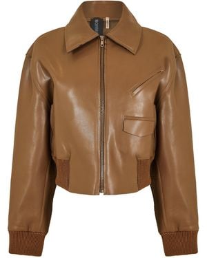 Norma Kamali Cropped Bomber Jacket - Brown