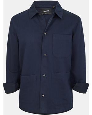 Lyle & Scott Linen Blend Long Sleeve Oversized Fit Overshirt - Blue