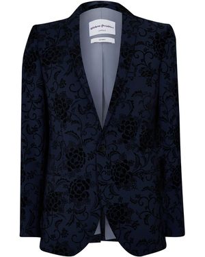 Without Prejudice Novello Skinny Fit Flocked Suit Jacket - Blue
