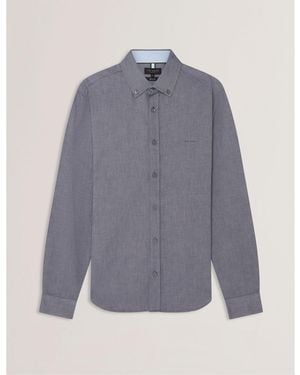 Ted Baker Long-Sleeve Oxford Plain Shirt - Grey