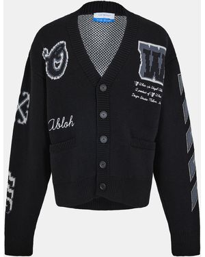 Off-White c/o Virgil Abloh Varsity Cotton Long Sleeve V-Neck Cardigan - Black