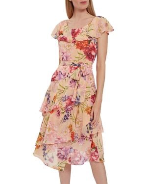 Gina Bacconi Joy Chiffon Floral Frill Dress - Pink
