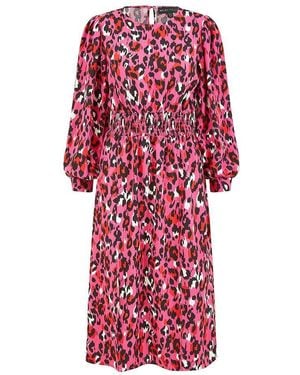 Mela London Animal Print Ruched Midi Wrap Dress - Red