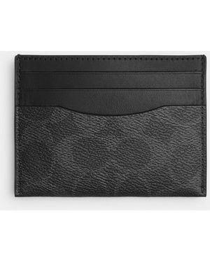 COACH Signature Flat Leather Card Holder - Black